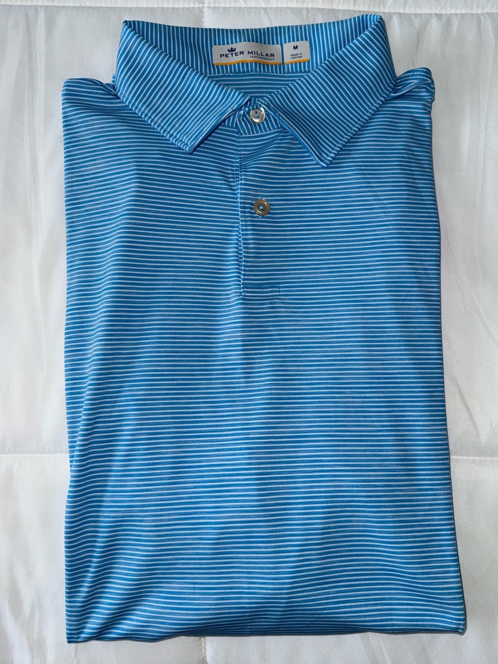 Peter Millar Blue and White Striped Performance Polo